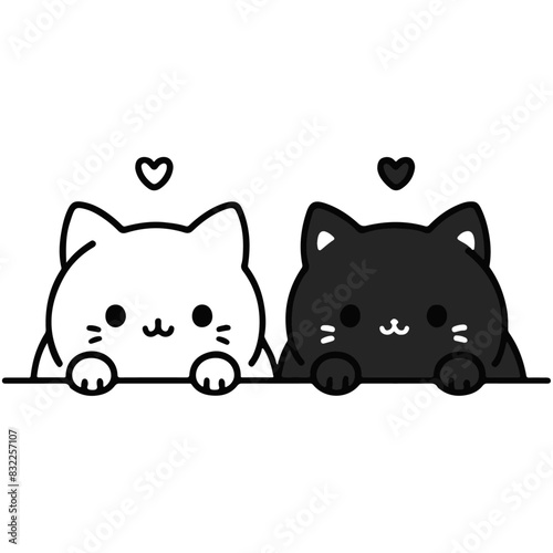 Peeking and Twin Cats Vector Illustration - Perfect for Cat Lovers and Couple Themed Designs