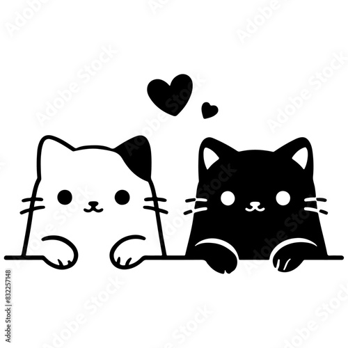 Peeking and Twin Cats Vector Illustration - Perfect for Cat Lovers and Couple Themed Designs