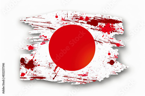 Japan flag in the shape of the country with paint splatters photo