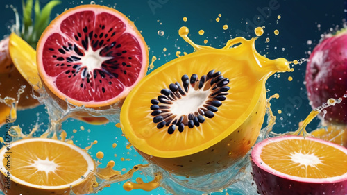 Tropical Temptation  Exotic Fruits Dancing in a Splash of Juice  Generative AI