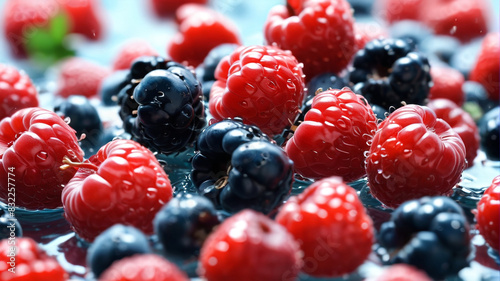 Berry Bliss: Sweet Berries Splashing into Summery Refreshment, Generative AI photo