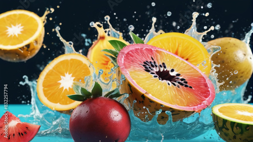 Tropical Temptation  Exotic Fruits Dancing in a Splash of Juice  Generative AI