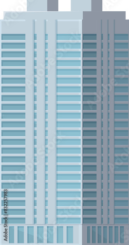 Modern skyscraper vector illustration with flat design and minimalistic graphic elements depicting a contemporary urban cityscape with futuristic office buildings and glass facade