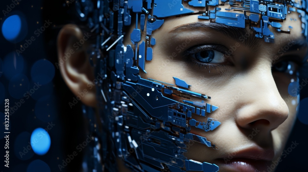 Eu ai regulation cybernetic face encircled by stars emblematic of digital legislation Eu ai regulation cybernetic face encircled by stars emblematic of digital legislation