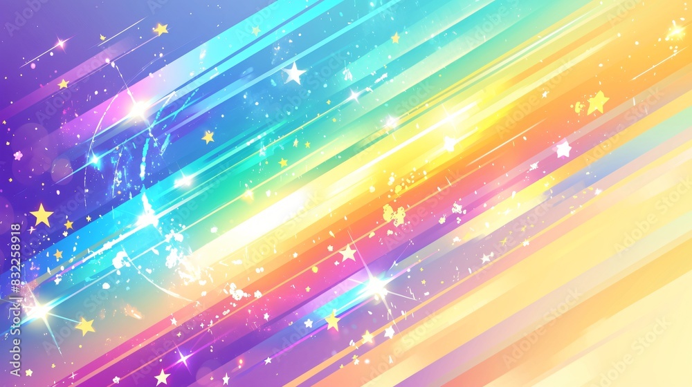 Vibrant rainbow spectrum with shooting stars and sparkling particles creates a festive, magical atmosphere. Ideal for joyful projects Vibrant rainbow spectrum with shooting stars and sparkling particles creates a festive, magical atmosphere. Ideal for joyful projects