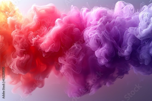 Abstract colorful smoke clouds swirling in water.