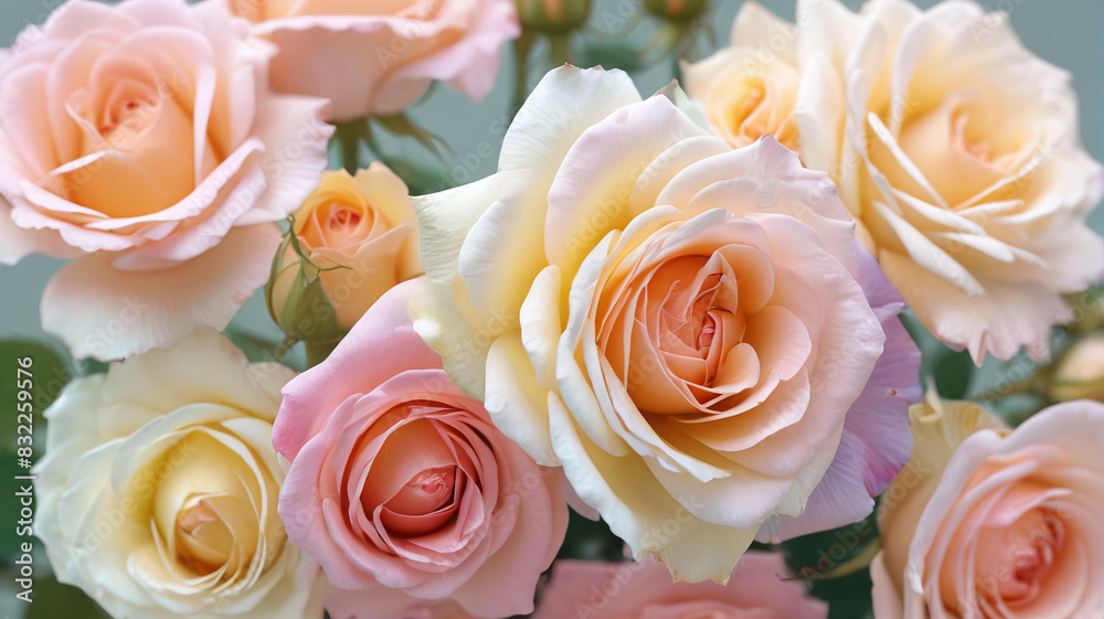 Whispering Petals: Softly Colored Roses and Blooms, Generative AI Whispering Petals: Softly Colored Roses and Blooms, Generative AI