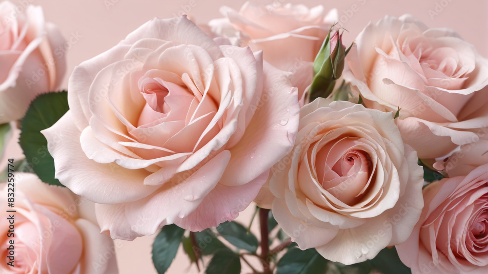 Blushing Roses: Tender Blooms in Pale Pink Hues, Generative AI Blushing Roses: Tender Blooms in Pale Pink Hues, Generative AI