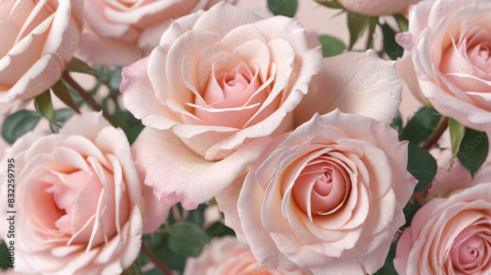 Blushing Roses: Tender Blooms in Pale Pink Hues, Generative AI Blushing Roses: Tender Blooms in Pale Pink Hues, Generative AI
