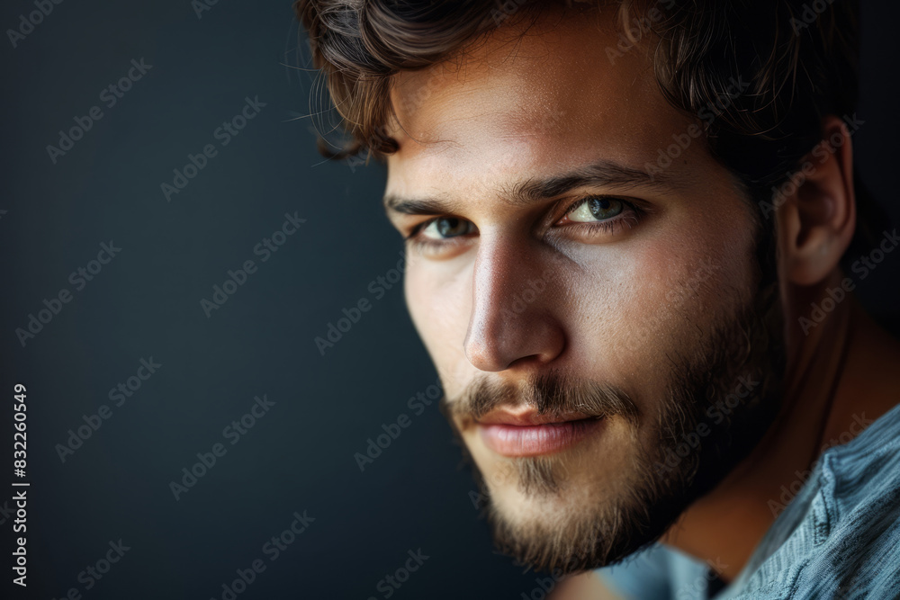 Portrait of handsome man with a beard looking at camera