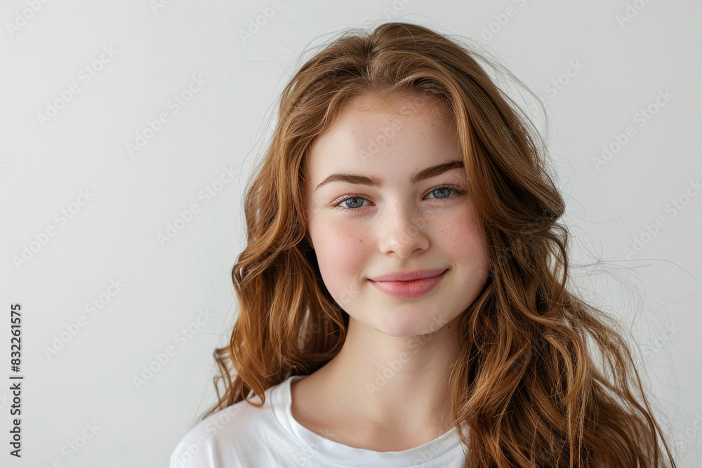 Portrait of young cheerful girl with natural beauty and freckles Portrait of young cheerful girl with natural beauty and freckles