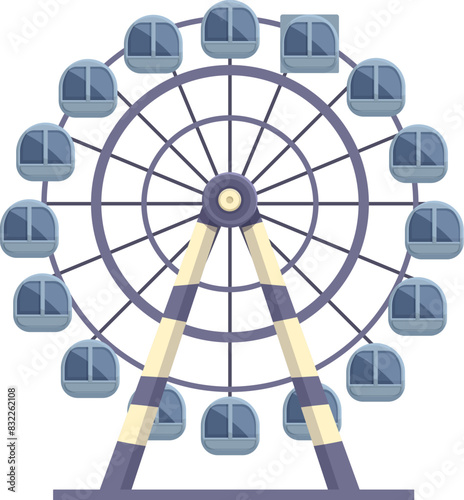 Colorful cartoon ferris wheel illustration with blue cabins and rotating gondola design, perfect for amusement park, fair, festival, and outdoor family event entertainment on a white background