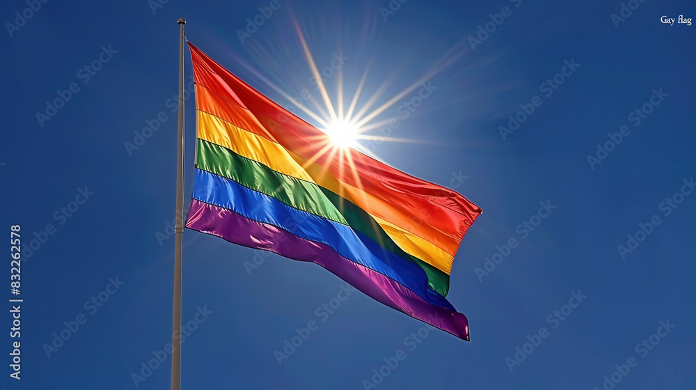 Rainbow Gay Pride Flag on blue sky background Rainbow Gay Pride Flag on blue sky background