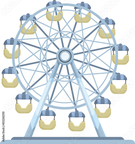 Colorful cartoon ferris wheel illustration in an amusement park, vector graphic for children and family entertainment, leisure, and funfair recreation on a joyful summer day