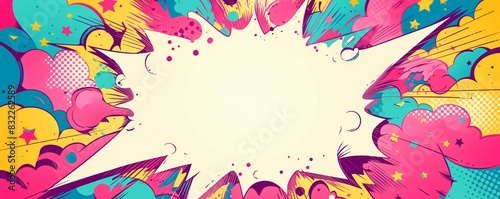 Vibrant comic book style background with an empty speech bubble, ideal for customizing with your own text and crafting an exciting and interactive design