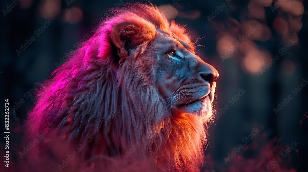 Naklejka premium Vibrant Electric Lion - Surreal Retro Ad