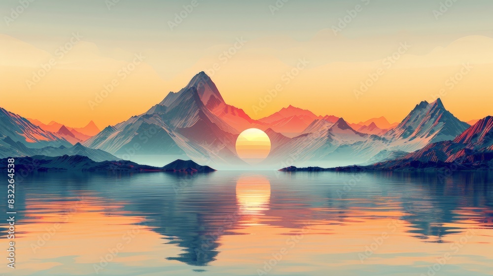 Fototapeta premium Immerse yourself in the art of geometric landform depiction with this minimalist illustration. Through clean lines and precise shapes, this depiction offers a fresh perspective on the beauty of the