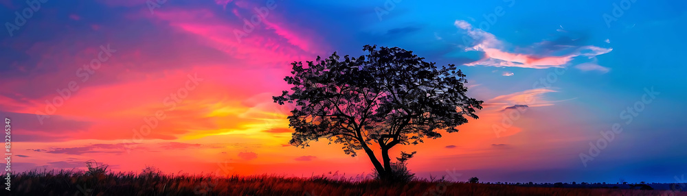 beautiful tree silhouette against a colorful sunset sky beautiful tree silhouette against a colorful sunset sky