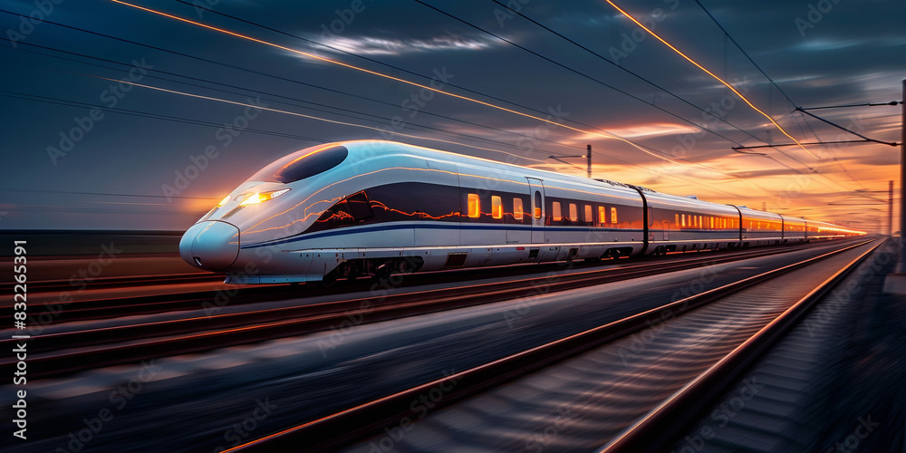 At night, a high-speed railway accelerates passengers on a rapid journey.