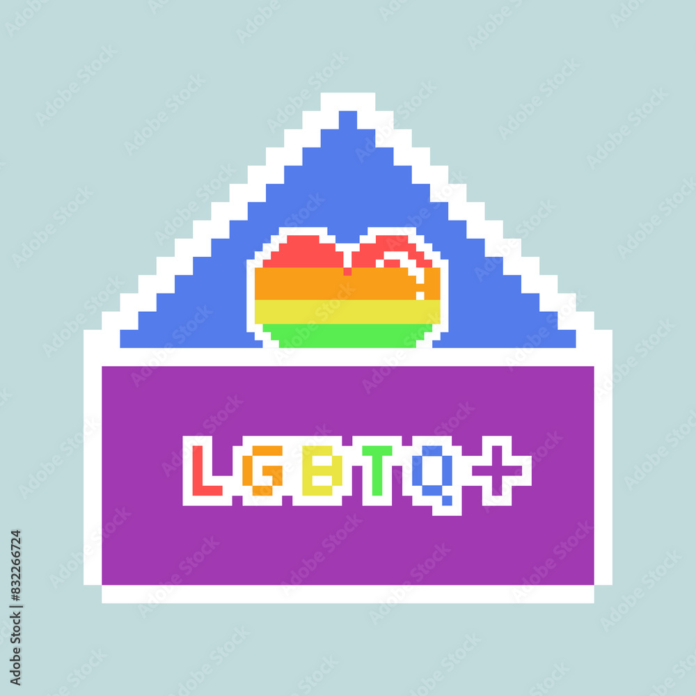 LGBT pride month. Envelope with heart. Rainbow colors. LGBTQ+ flag. Pixel art. Vector illustration LGBT pride month. Envelope with heart. Rainbow colors. LGBTQ+ flag. Pixel art. Vector illustration