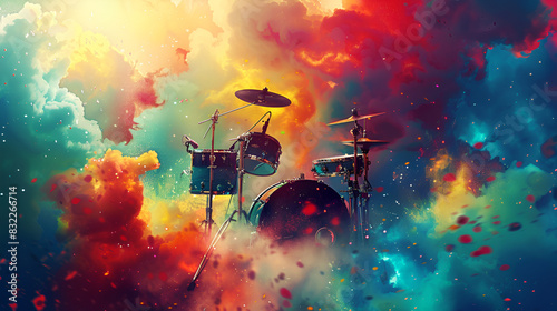 Beautiful abstract digital drum kit world music day rhythm beats cymbals with colorful background
 photo