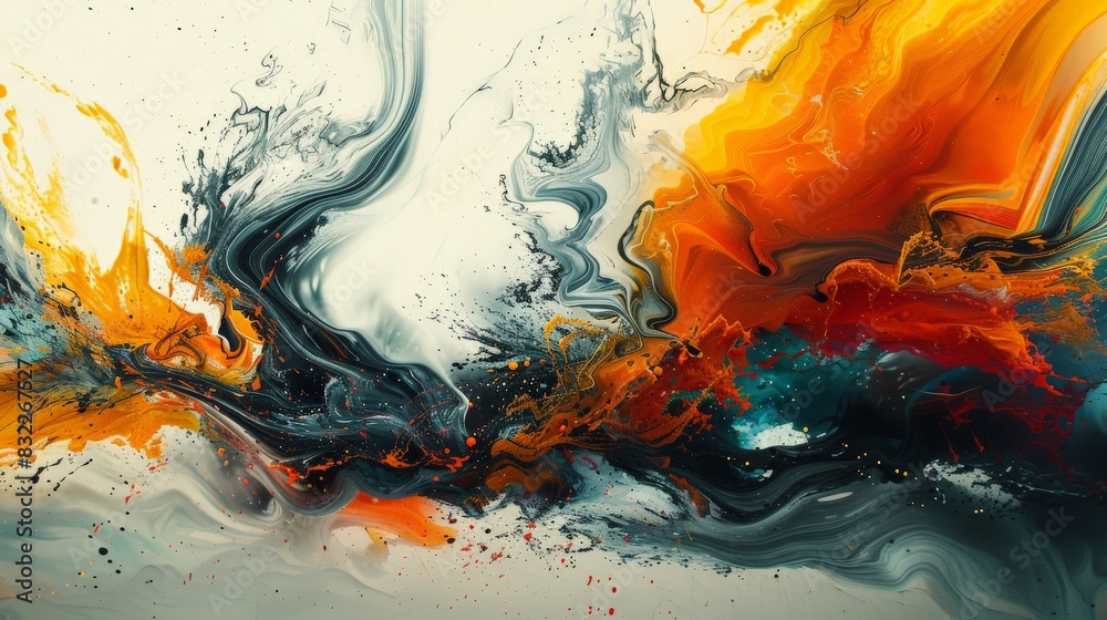 Design an abstract composition with fluid textures and dynamic splashes. Use soft brushstrokes and flowing lines to create movement and energy within the artwork, incorporating a rich color palette Design an abstract composition with fluid textures and dynamic splashes. Use soft brushstrokes and flowing lines to create movement and energy within the artwork, incorporating a rich color palette
