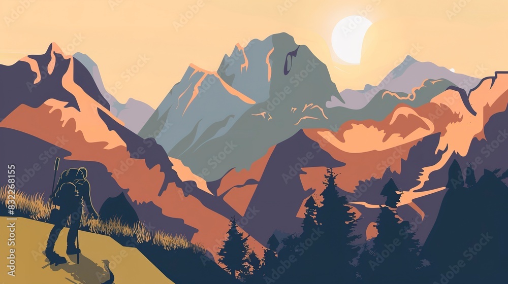 Predators of the peaks brochure flat design side view survival strategies theme cartoon drawing Split-complementary color scheme Predators of the peaks brochure flat design side view survival strategies theme cartoon drawing Split-complementary color scheme