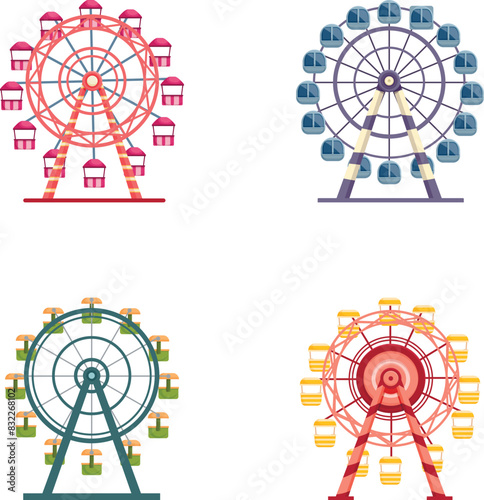 Collection of four ferris wheel graphics in various color schemes, perfect for amusement park themes