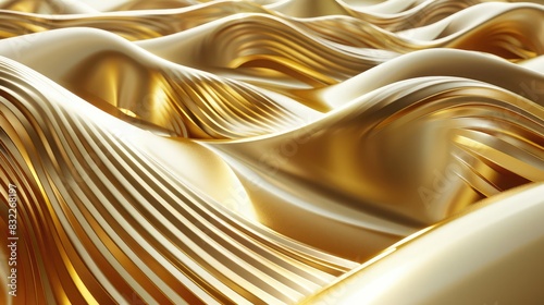 Abstract 3d render, gold background design, wavy surface
