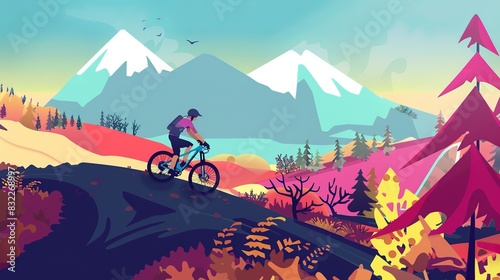 Mountain biking trails flat design front view off-road cycling theme animation Triadic Color Scheme  © Thanthara