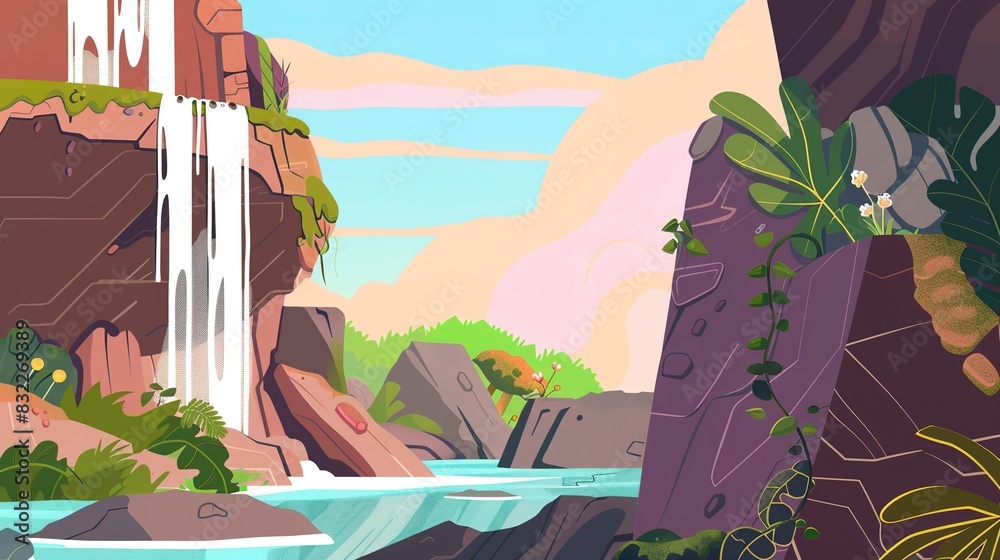 Cliffside Spring Cliffside springs illustration flat design side view hidden gems theme ...