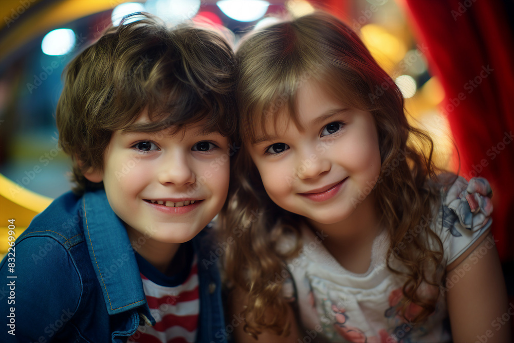 Cute children in playground playroom territory having fun playful childish mood made by Generative AI Cute children in playground playroom territory having fun playful childish mood made by Generative AI