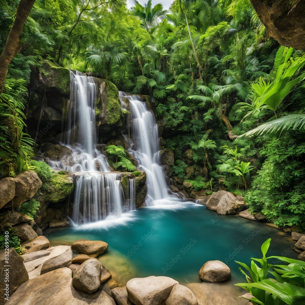 Astonishing waterfall in the middle of a forest Astonishing waterfall in the middle of a forest