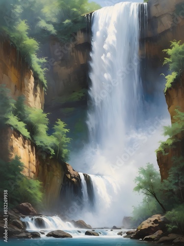 Waterfall Landscape Nature Oil Painting Art