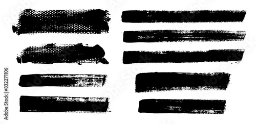 Brush strokes vector. Set of text boxes. Paintbrush collection. Grunge design elements. Dirty texture banners. Painted rectangles and long strokes