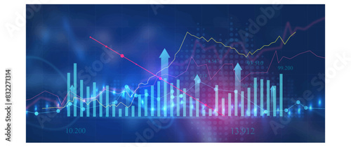 Investment finance chart,stock market business.  Digital financial chart indicators, stock market business and exchange financial growth graph.