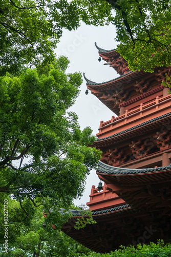Temple covered by green trees