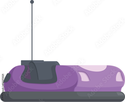 Playful, flat design illustration of a purple bumper car with antenna