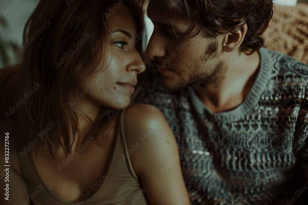 Generated with ai image of a beautiful sweet pretty couple spending time home together Generated with ai image of a beautiful sweet pretty couple spending time home together