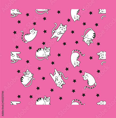hand drawing cute cat with slogan