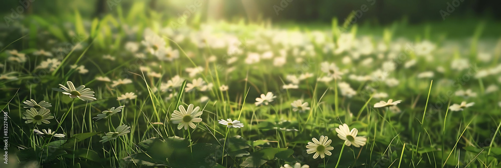 fresh green grass and daisy flowers in spring field fresh green grass and daisy flowers in spring field