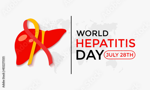 Vector illustration of World Hepatitis Day ,July 28.  Hand with liver and ribbon design illustration. Banner poster, flyer and background design.