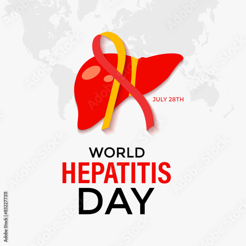 Vector illustration of World Hepatitis Day ,July 28.  Hand with liver and ribbon design illustration. Banner poster, flyer and background design.