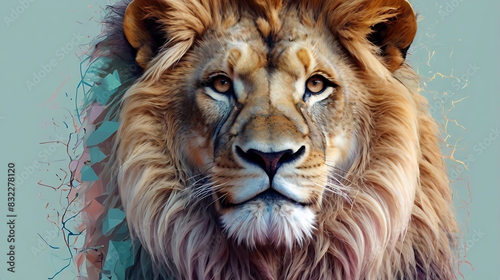 Fototapeta premium lion. It has a light brown mane and is looking