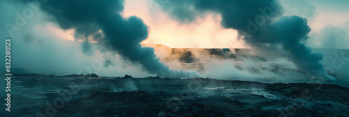 Geothermal Energy Vents in Volcanic Area at Sunrise © Lidok_L