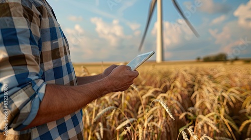 Digital Harvest  Man Embracing Technology in Wheat Field