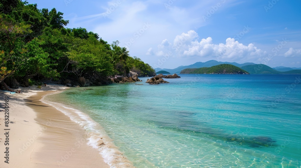 Fototapeta premium Sun kissed beach with turquoise waters