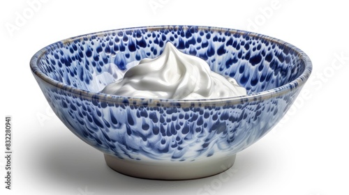 Blue bowl with yogurt cream with isolated background