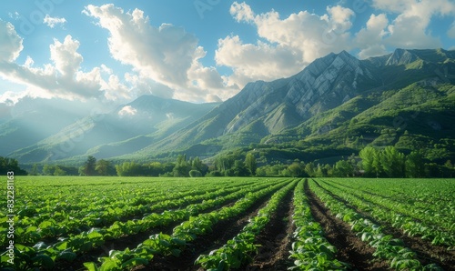 Wallpaper Mural Field of organic growing in a sustainable farm with beautiful mountains in morning Torontodigital.ca