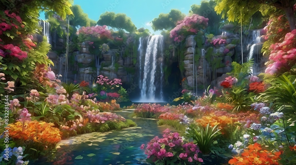 Naklejka premium photo of a waterfall in a tropical setting